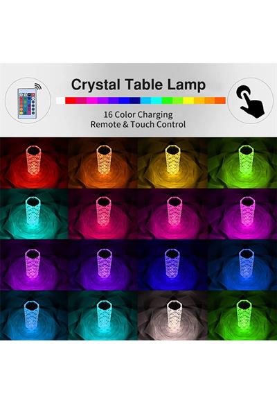 Kumandalı 16 Renk Led Kristal Işık Dokunmatik Masa Lambası Şarj Edilebilir Elmas Atmosfer Işığı