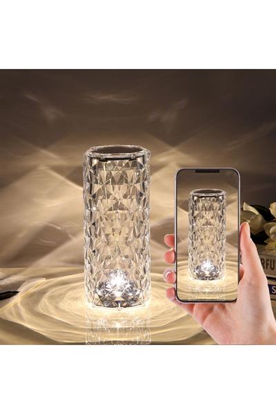 Kumandalı 16 Renk Led Kristal Işık Dokunmatik Masa Lambası Şarj Edilebilir Elmas Atmosfer Işığı