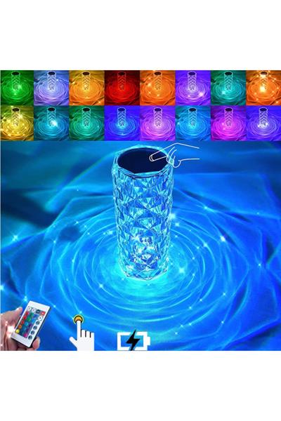 Kumandalı 16 Renk Led Kristal Işık Dokunmatik Masa Lambası Şarj Edilebilir Elmas Atmosfer Işığı