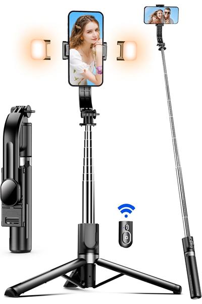 Kumandalı Işıklı 360 Derece Dönebilen Cep Telefonu ve Kamera Tripodu 2.2m Uzayabilen Selfie Çubuğu