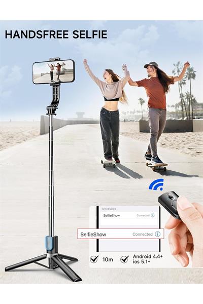 Kumandalı Işıklı 360 Derece Dönebilen Cep Telefonu ve Kamera Tripodu 2.2m Uzayabilen Selfie Çubuğu