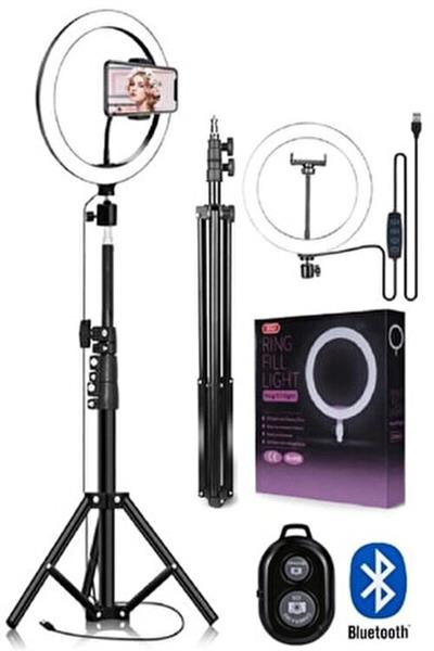 Kumandalı Youtuber Tiktok Çekim Işıklı Telefon Tutucu Makyaj Işığı Ring Light 10 Inç 2.1 M Tripod