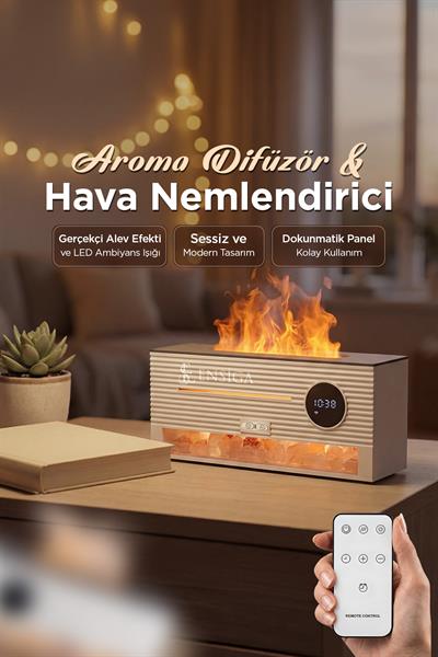 LED Alev Efektli Ultrasonik Hava Nemlendirici & Aroma Difüzör