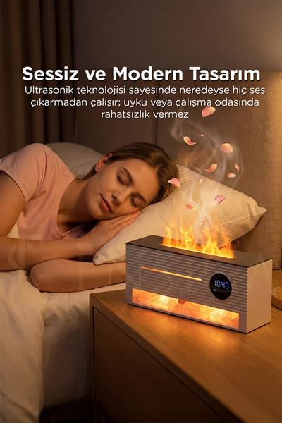 LED Alev Efektli Ultrasonik Hava Nemlendirici & Aroma Difüzör