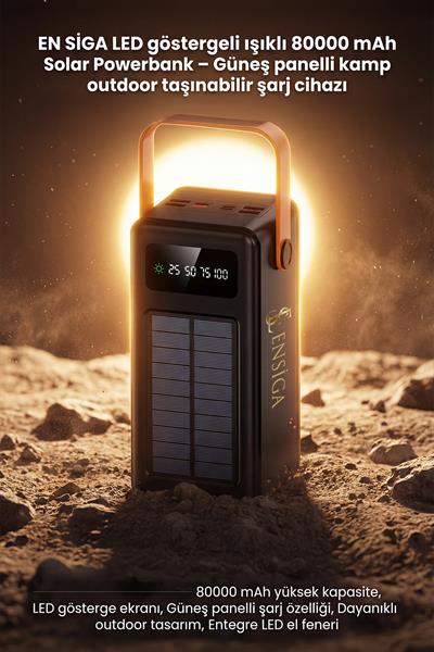 LED Göstergeli Işıklı 80000 mAh Solar Powerbank Güneş Panelli Kamp Outdoor Taşınabilir Şarj Cihazı