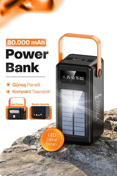 LED Göstergeli Işıklı 80000 mAh Solar Powerbank Güneş Panelli Kamp Outdoor Taşınabilir Şarj Cihazı