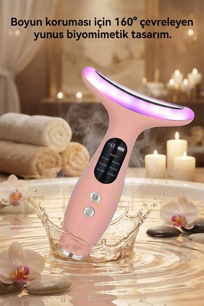 LED Işıklı EMS Yüz ve Boyun Germe Cihazı Isıtmalı Masaj Aleti Cilt Sıkılaştırıcı Bakım Seti