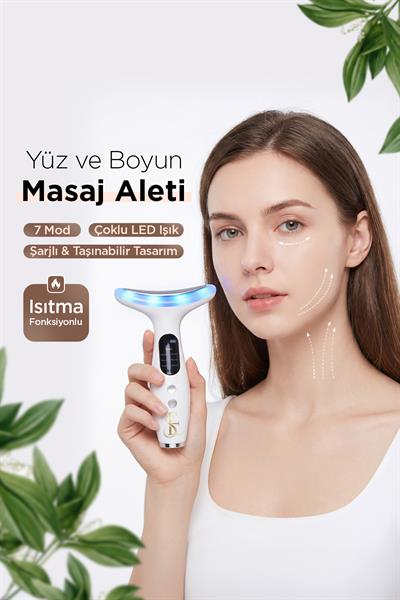 LED Işıklı EMS Yüz ve Boyun Germe Cihazı Isıtmalı Masaj Aleti Cilt Sıkılaştırıcı Bakım Seti