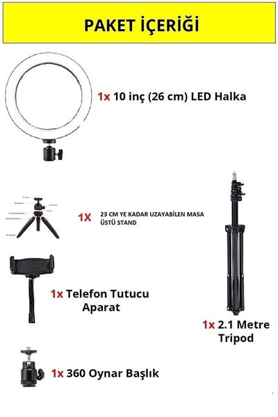 Makyaj Ring Light Youtuber Tiktok Çekim Işığı 10 Inç 2.1 Mt Tripod Profesyonel Masa Üstü Ayaklı