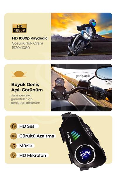 Mega 2 kişi Bağlantılı Kameralı Video Kayıtlı Motorcu İntercoom kurye Kask Kulaklık 