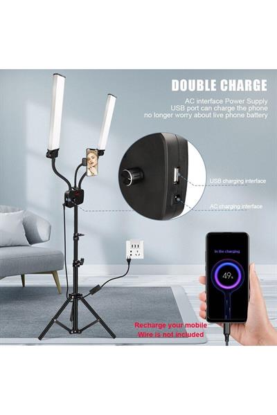 Megalux Çift Kollu Led Dolgu Işığı Fotoğraf Stüdyosu Tripod Ile Lcd Ekran Fotoğraf Selfie Aydınlatma