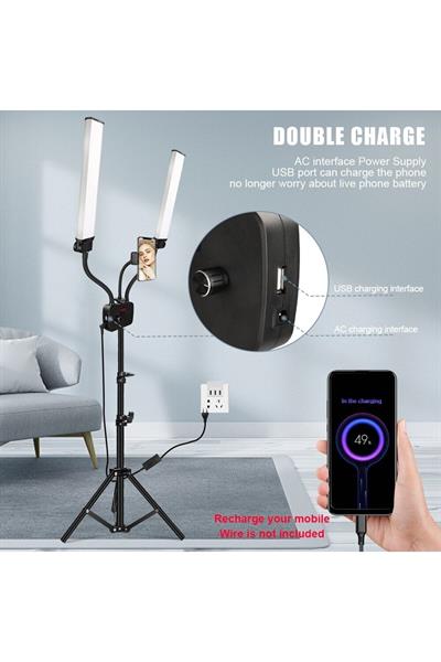 Megalux Çift Kollu Led Dolgu Işığı Fotoğraf Stüdyosu Tripod Ile Lcd Ekran Fotoğraf Selfie Aydınlatma