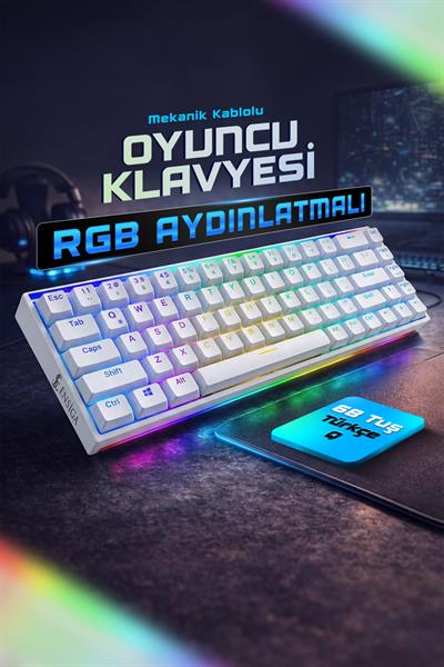 Mekanik Kablolu Oyuncu Klavyesi | RGB Aydınlatmalı 68 Tuş Türkçe Q