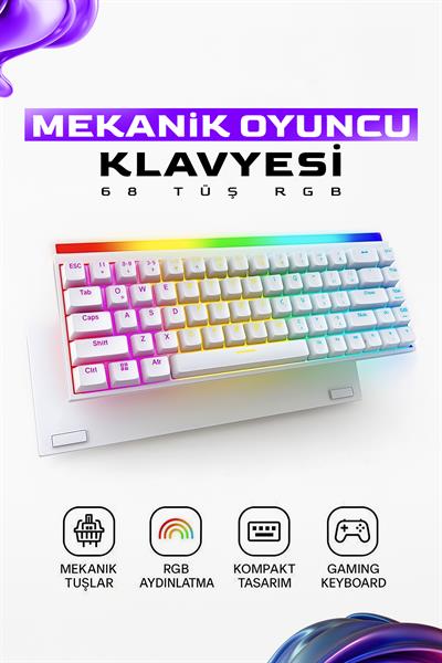 Mekanik Kablolu Oyuncu Klavyesi | RGB Aydınlatmalı 68 Tuş Türkçe Q