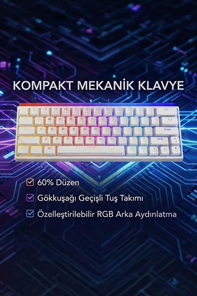 Mekanik Kablolu Oyuncu Klavyesi | RGB Aydınlatmalı 68 Tuş Türkçe Q
