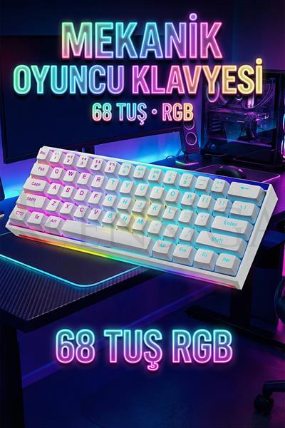 Mekanik Kablolu Oyuncu Klavyesi | RGB Aydınlatmalı 68 Tuş Türkçe Q