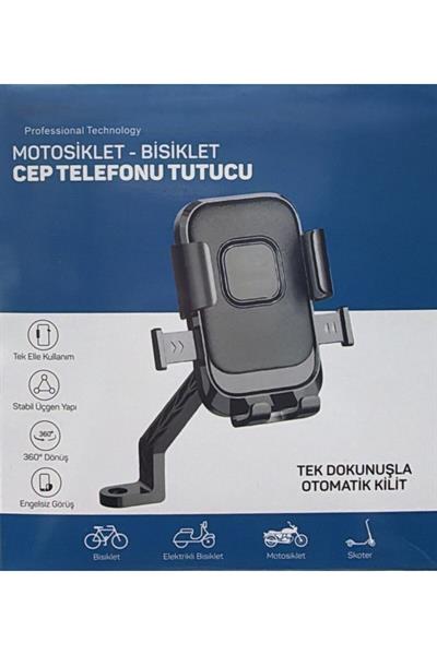Motosiklet Bisiklet Telefon Tutucu 360° Döner Tek Dokunuş Otomatik Kilit Gidon Aparatı