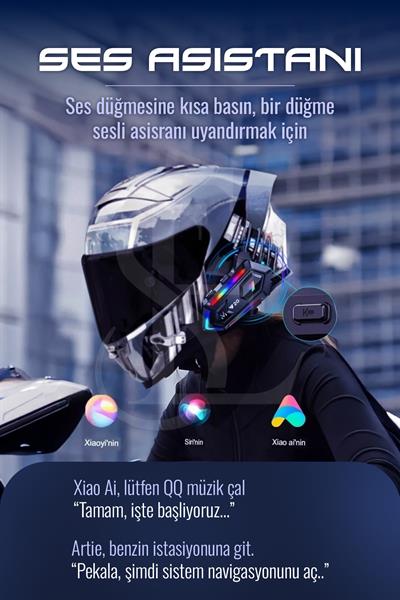 Motosiklet İntercom Kask kulaklık RGB Işıklı Bluetooth BT5.3 Stereo Su Geçirmez Kulaklık