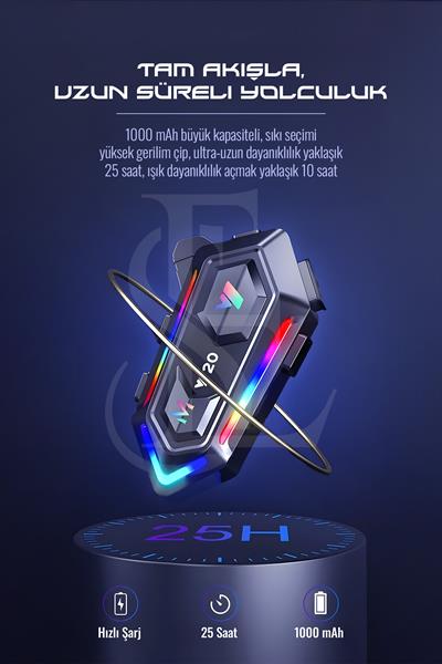 Motosiklet İntercom Kask kulaklık RGB Işıklı Bluetooth BT5.3 Stereo Su Geçirmez Kulaklık