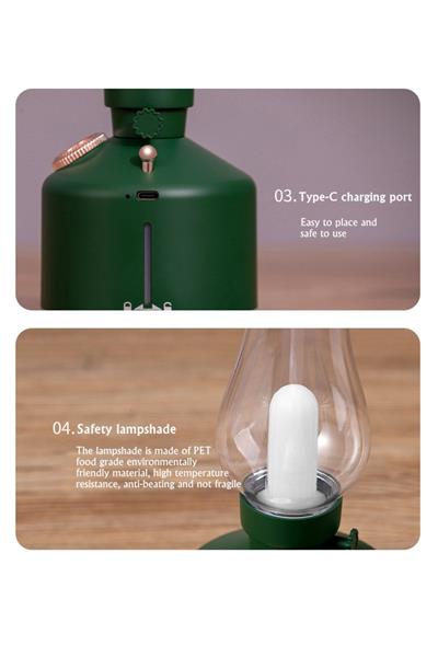 Nostalji Hava Nemlendirici Ile Led Işık Aromaterapi Difüzör Kablosuz Mist Maker Usb Şarj Edilebilir