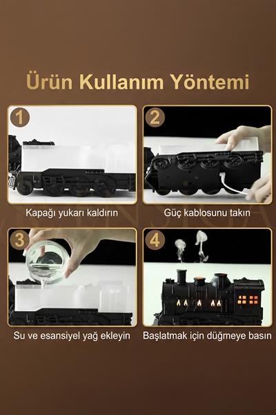 Nostaljik Eski Tren Modeli Uçucu Yağ Difüzörü, Uzaktan Kumandalı Aromaterapi Nemlendirici