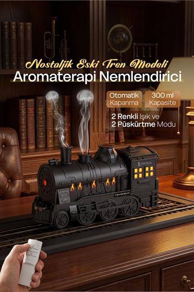 Nostaljik Eski Tren Modeli Uçucu Yağ Difüzörü, Uzaktan Kumandalı Aromaterapi Nemlendirici