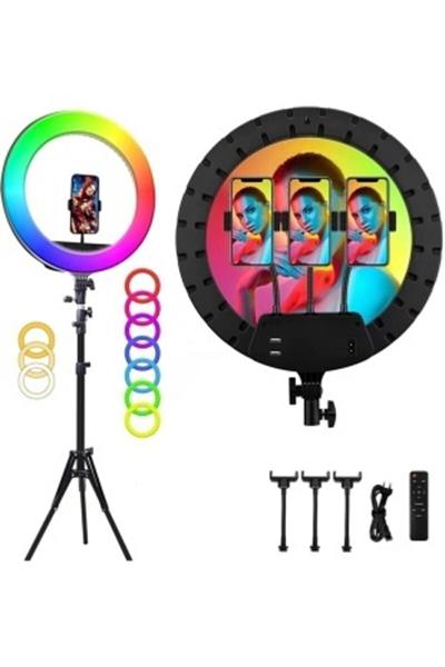 Rgb 21 Inç Ring Light 15 Renk Kumandalı Profesyonel Makyaj Kuaför Tripod