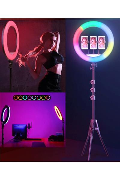 Rgb 21 Inç Ring Light 15 Renk Kumandalı Profesyonel Makyaj Kuaför Tripod