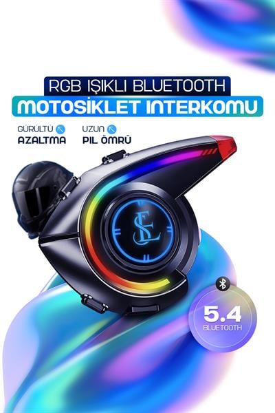 RGB Işıklı Motosiklet Interkom Headset Bluetooth 5.4 Uzun Pil Ömrü Gürültü Azaltma