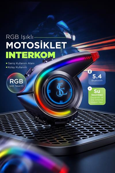 RGB Işıklı Motosiklet Interkom Headset Bluetooth 5.4 Uzun Pil Ömrü Gürültü Azaltma