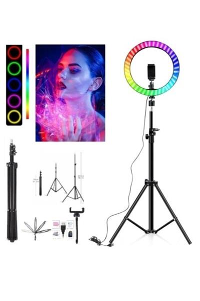 Rgb Ring Light Youtuber Tiktok Çekim Telefon Tutucu Renkli Makyaj Işığı 10 Inç +2. Mt Tripod