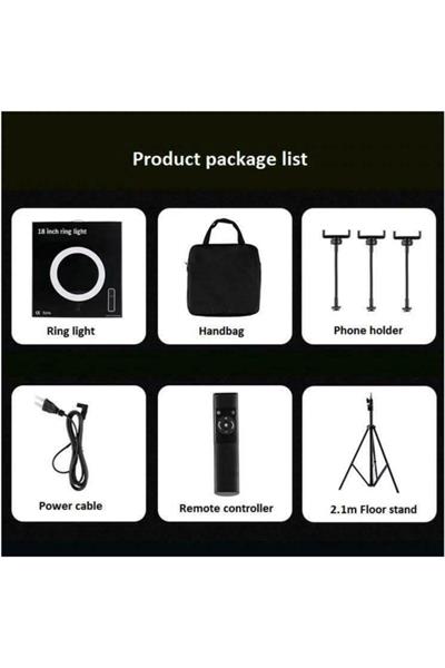 Ring Light 18inç Youtuber Tiktok Led Çantalı Ve Kumandalı 3 Telefon Tutucu Makyaj Işığı+2.1 M Tripod