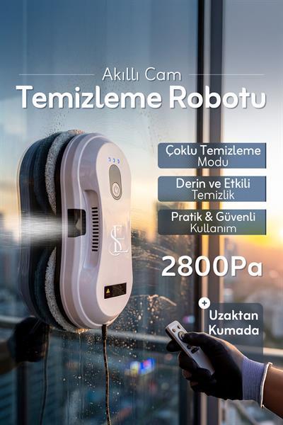 Robot Pencere Temizleme Makinesi | Uzaktan Kumandalı | 2800Pa Akıllı Cam Temizleme Robotu,