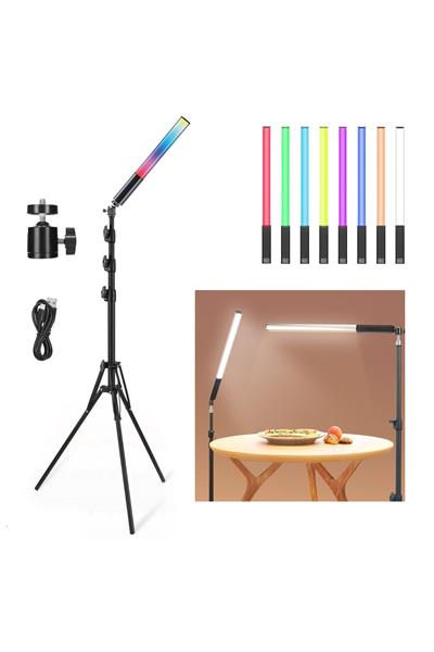 Şarjlı 1 Ad Fotoğrafçılık Işık Çubuğu Rgb Aydınlatma Ledi Canlı Video Çekimi Işığı 2+1 Mt Tripodlu
