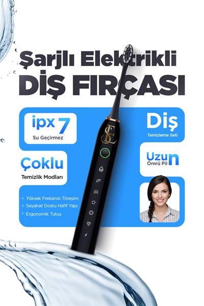Şarjlı Elektrikli Diş Fırçası Sonic Titreşimli Çok Modlu Su Geçirmez Diş Temizleme Seti