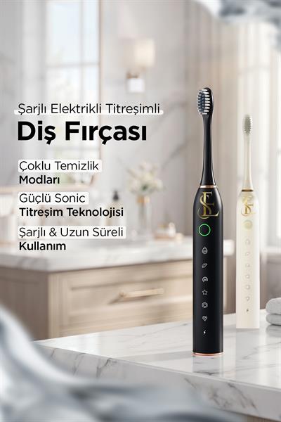 Şarjlı Elektrikli Diş Fırçası Sonic Titreşimli Çok Modlu Su Geçirmez Diş Temizleme Seti