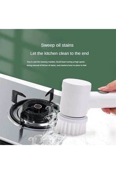 Şarjlı Elektrikli Temizlik Fırçası Çok Başlıklı Döner Yüzey Temizleme Banyo Mutfak Temizlik Cihazı