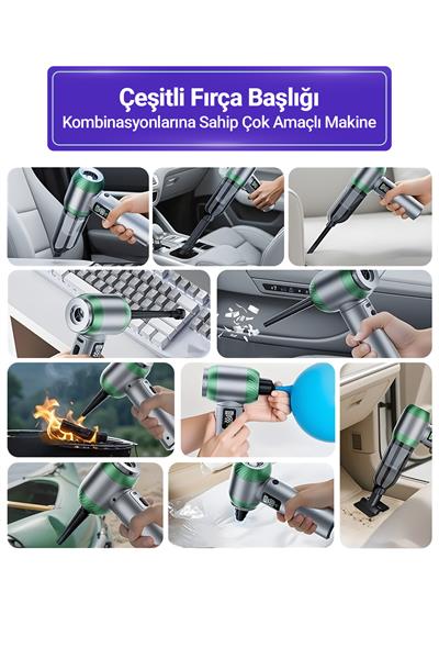 Şarjlı Kablosuz Araç İçi Süpürge | Güçlü Vakum | Fırçasız Motor | Üfleme & Vakum