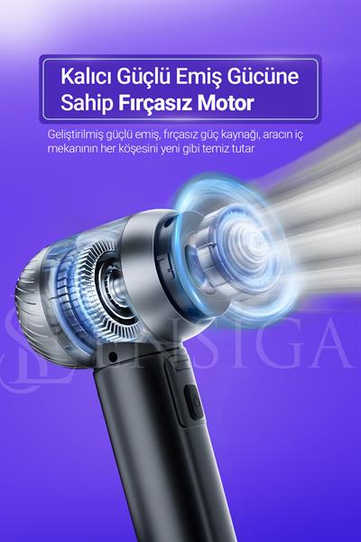 Şarjlı Kablosuz Araç İçi Süpürge | Güçlü Vakum | Fırçasız Motor | Üfleme & Vakum