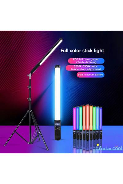Şarjlı RGB 1 Ad 2+1 mt tripodlu Fotoğrafçılık Işık Çubuğu Aydınlatma Ledi Canlı Video Çekimi Işığı