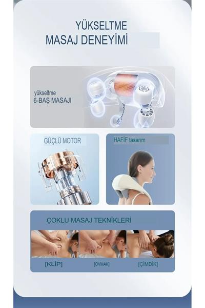 Şarjlı Yeni Nesil 8D Boyun Sırt Omuz Yoğurma Asmalı Masaj Yastığı Akupunktur Masajı