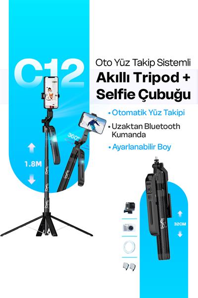 Sistemli Çok Amaçlı Bluetooth Kumandalı Akıllı Tripod + Selfie Çubuğu 180cm