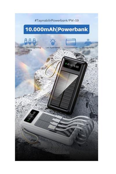 Solar 10.000 Mah Güneş Enerjili Led Işıklı Powerbank Şarj Aleti 2x Usb Çıkışlı Mikro Typc Lıghtnıng