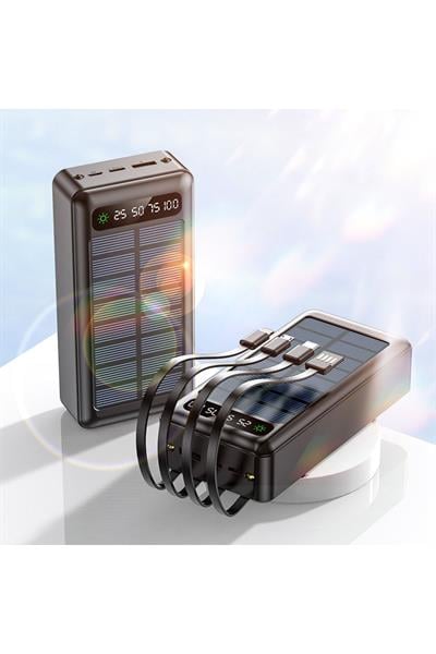Solar 30.000mah Şarj Powerbank Led Ekran Göstergeli Işıklı