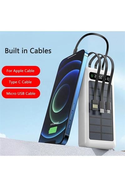 Solar 30.000mah Şarj Powerbank Led Ekran Göstergeli Işıklı