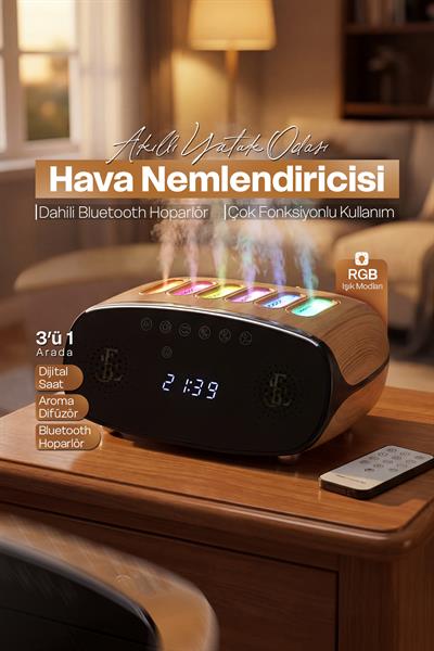 Speaker Özellikli Bluetooth Işıklı Hava Nemlendirici Aroma Difüzör Hava Nemlendirici 500ML