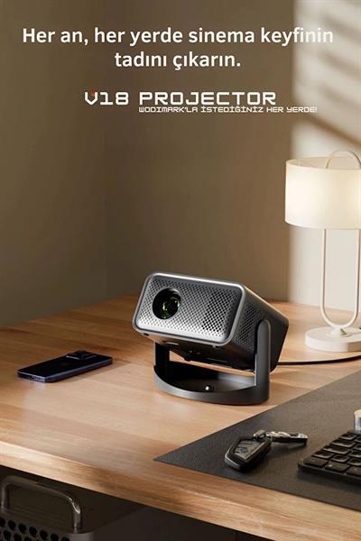 Taşınabilir 4K Projeksiyon Cihazı 1080P Full HD Akıllı Projektör, Ev ve Ofis İçin, Kablosuz Bağlantı