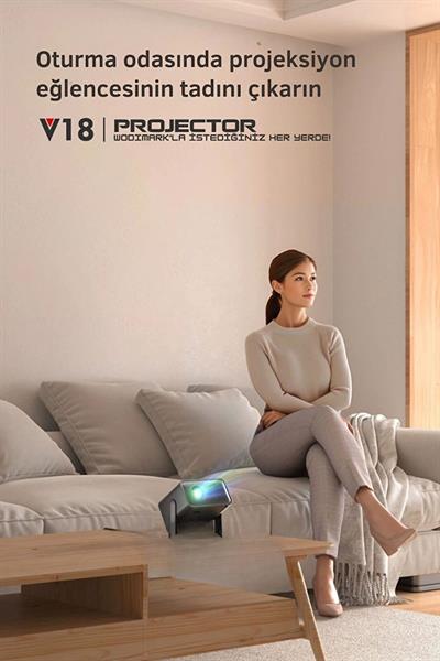 Taşınabilir 4K Projeksiyon Cihazı 1080P Full HD Akıllı Projektör, Ev ve Ofis İçin, Kablosuz Bağlantı
