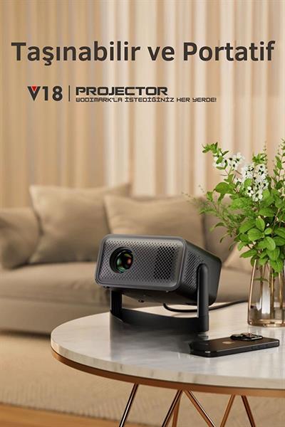 Taşınabilir 4K Projeksiyon Cihazı 1080P Full HD Akıllı Projektör, Ev ve Ofis İçin, Kablosuz Bağlantı