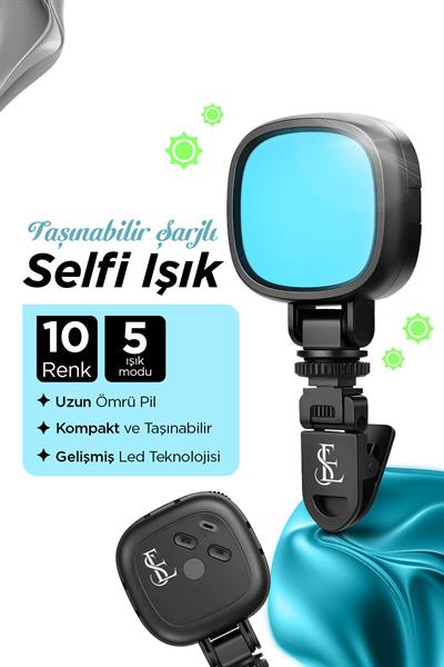 Taşınabilir Şarjlı Cep Telefonu & Kamera Selfi Işık Klipsli Güçlü Tiktok Youtube Çekim Işığı 10 Renk